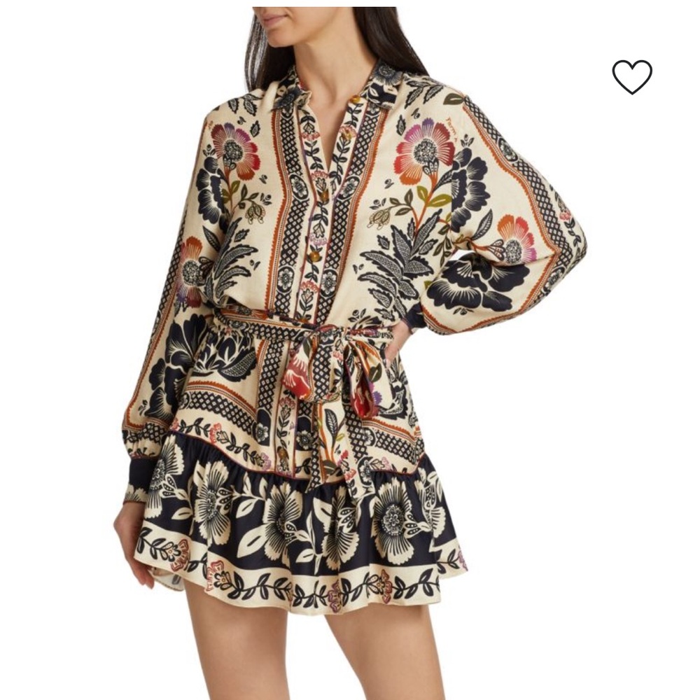 FARM RIO ROMANTIC GARDEN Tiered Belted Floral Mini Dress